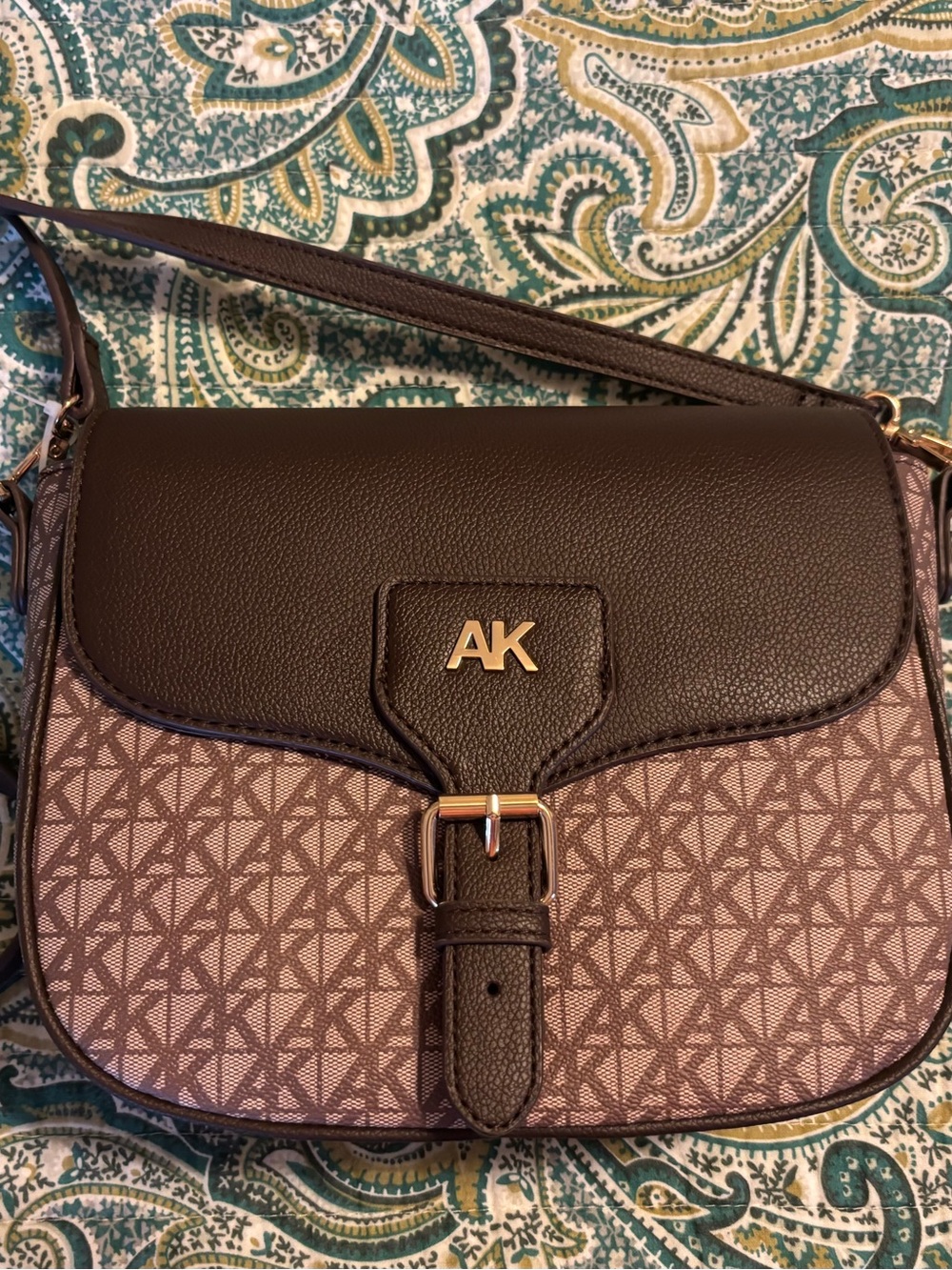 Anne Klein Monogram Flap Crossbody Bag Brown NWT